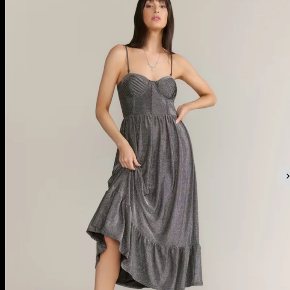 NWT LENA LUREX KNIT PLEATED CORSET MIDI DRESS